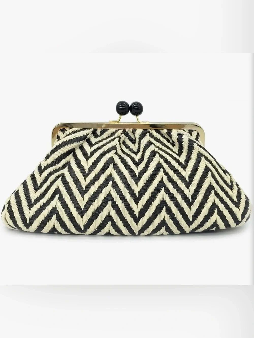 NEW Woven Chevron Clutch – Black and Cream